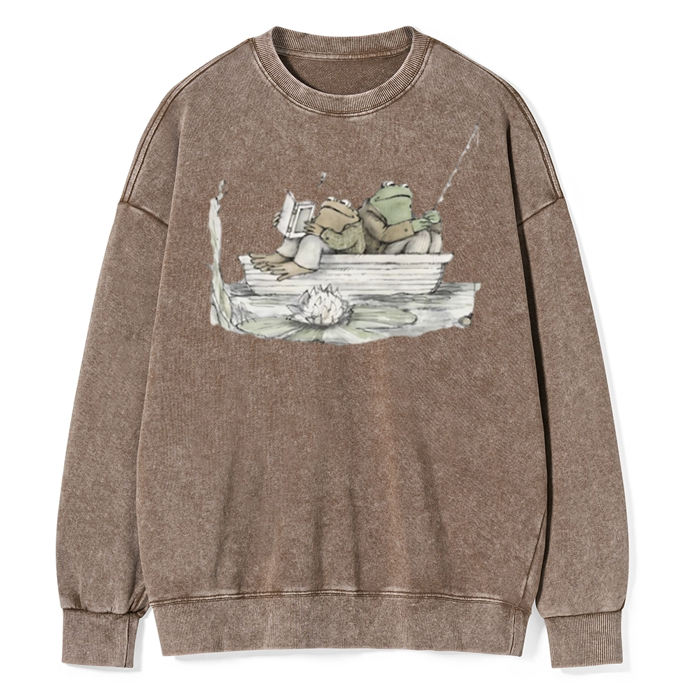 Pagewings Frog Reading Unisex Washed Sweatshirt