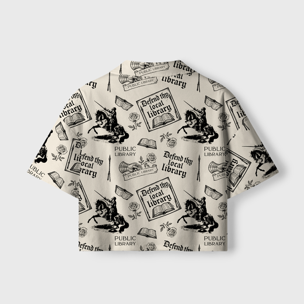 Pagewings Defend the Local Library Women's Camp Shirt