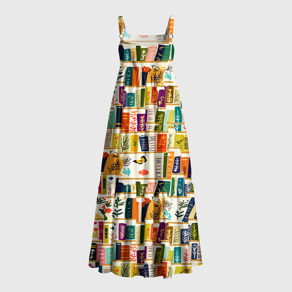 Pagewings Square Neck Bookish Floral Maxi Dress