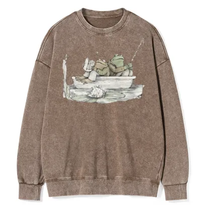 Pagewings Frog Reading Unisex Washed Sweatshirt