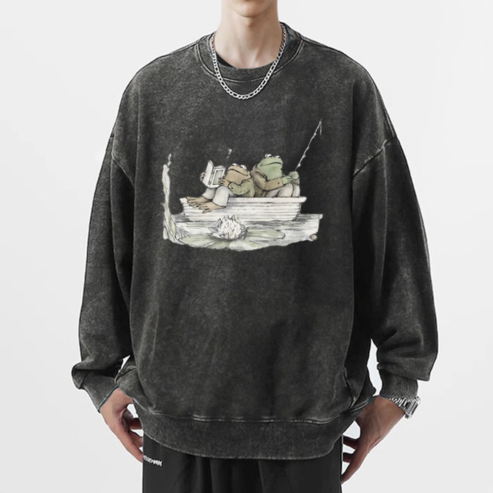 Pagewings Frog Reading Unisex Washed Sweatshirt