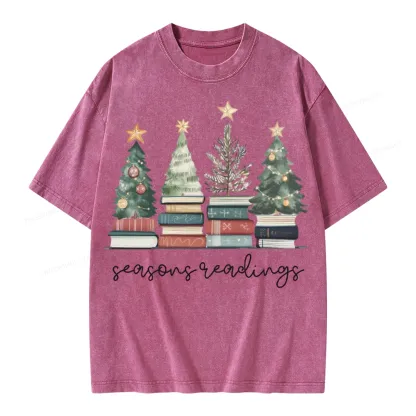 Pagewings Bookish Christmas Unisex Washed T-shirt