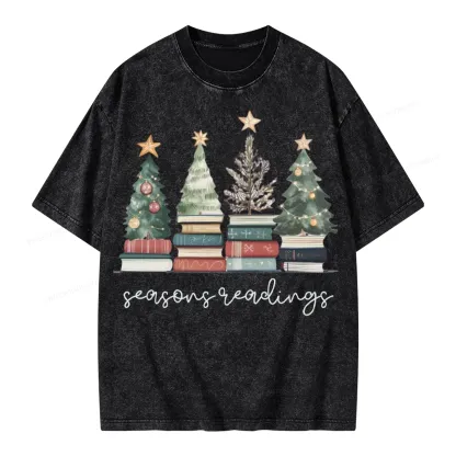 Pagewings Bookish Christmas Unisex Washed T-shirt