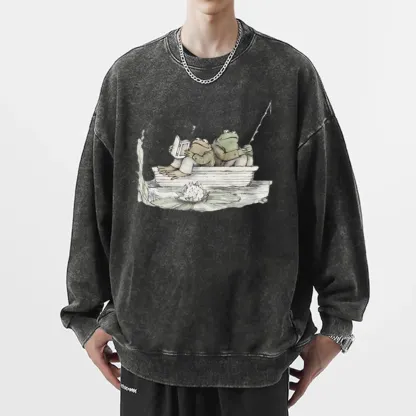 Pagewings Frog Reading Unisex Washed Sweatshirt