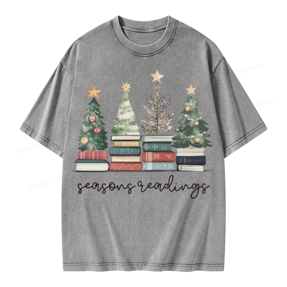 Pagewings Bookish Christmas Unisex Washed T-shirt