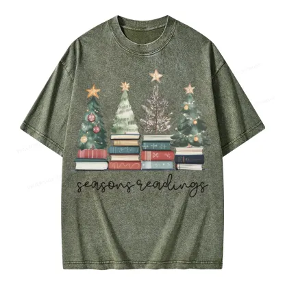 Pagewings Bookish Christmas Unisex Washed T-shirt