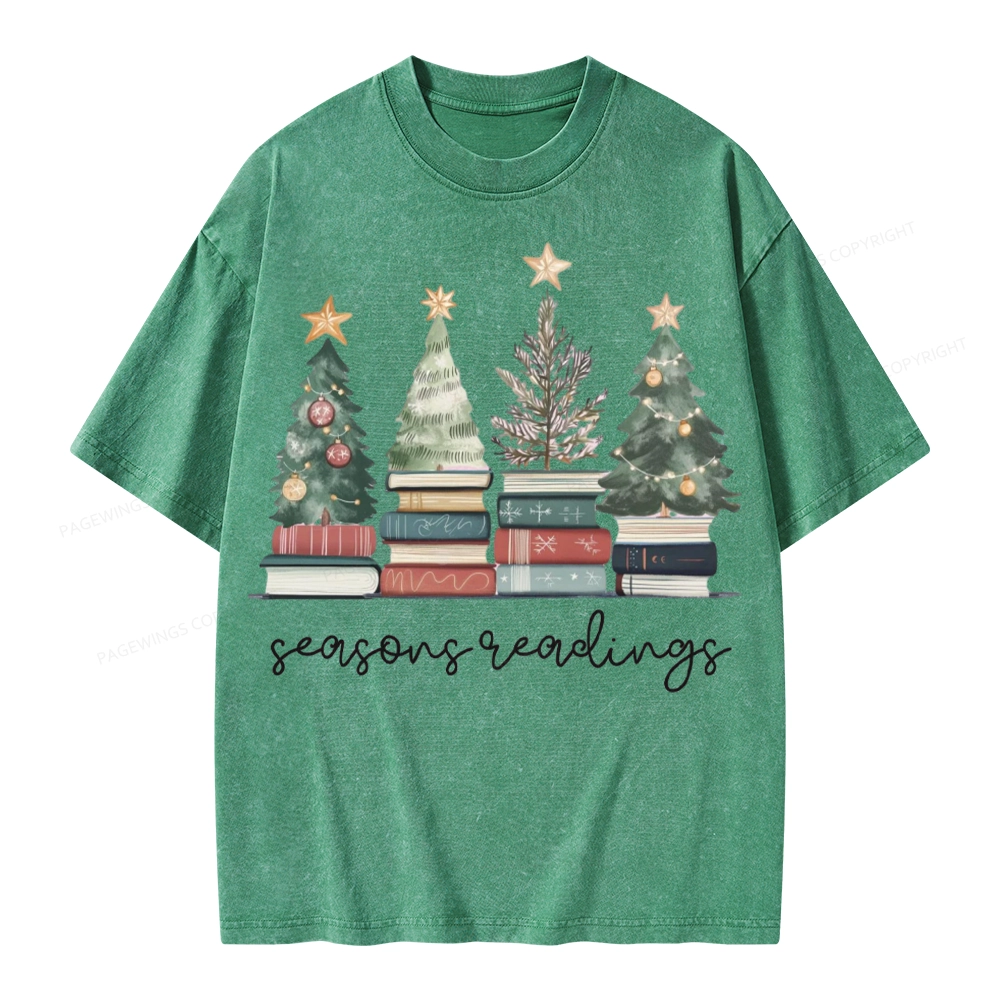 Pagewings Bookish Christmas Unisex Washed T-shirt