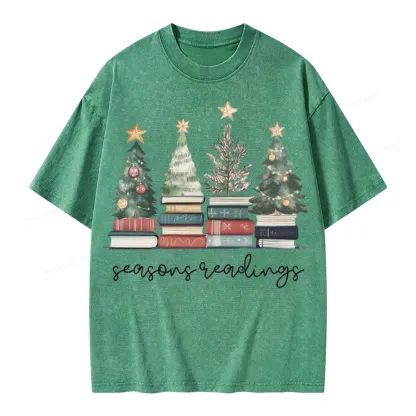 Pagewings Bookish Christmas Unisex Washed T-shirt