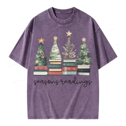 Pagewings Bookish Christmas Unisex Washed T-shirt
