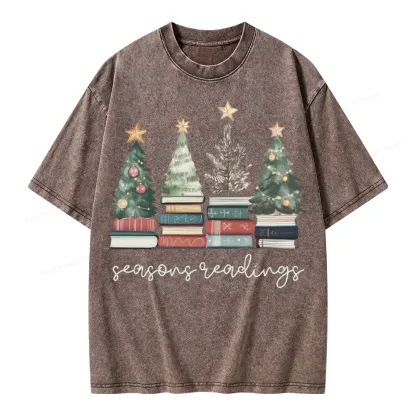 Pagewings Bookish Christmas Unisex Washed T-shirt
