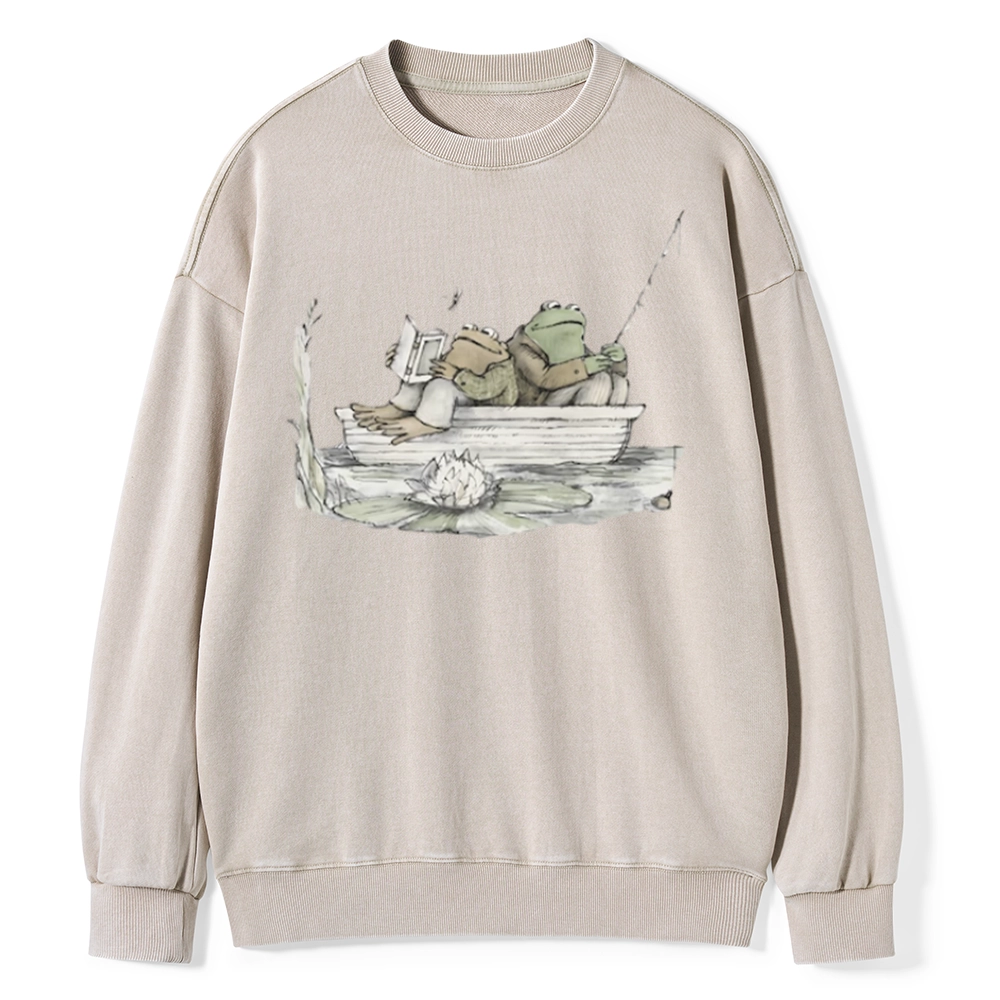 Pagewings Frog Reading Unisex Washed Sweatshirt