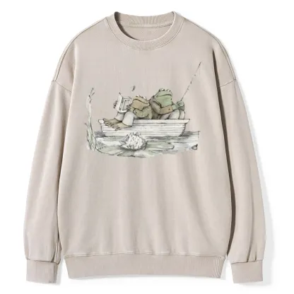 Pagewings Frog Reading Unisex Washed Sweatshirt