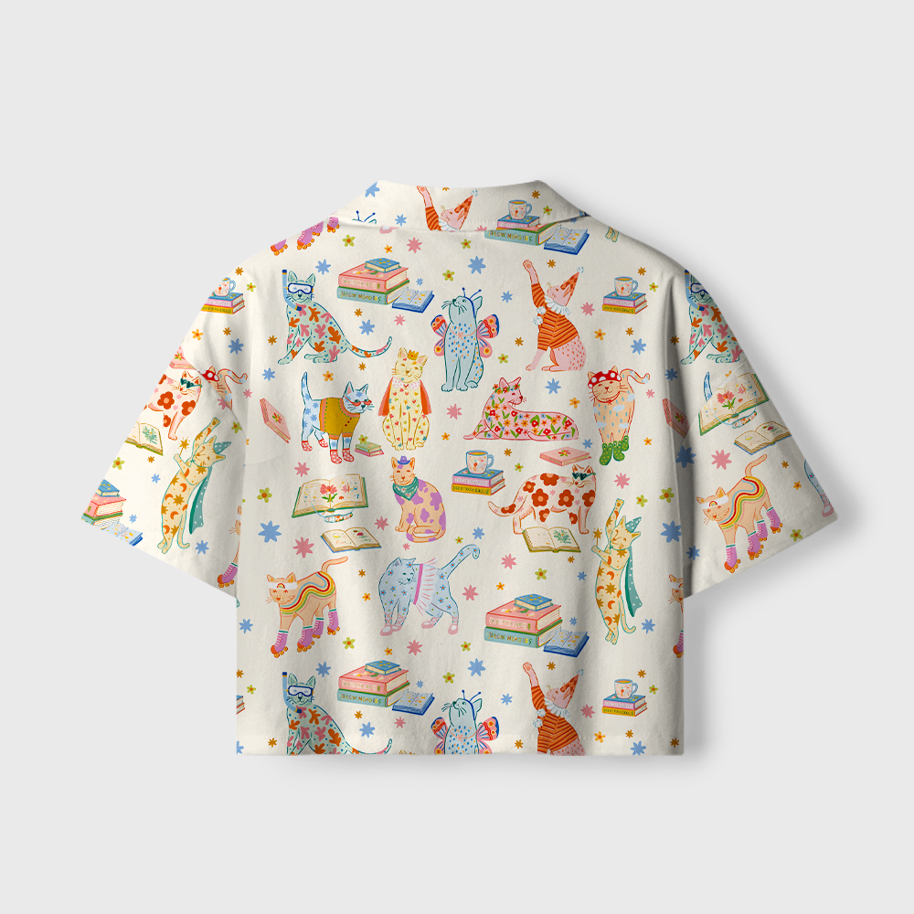 Pagewings Bookish Cat Women's Camp Shirt