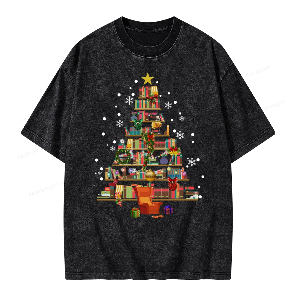 Pagewings Christmas Tree Made Of Books Unisex Washed T-shirt