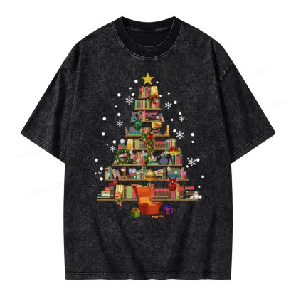 Pagewings Christmas Tree Made Of Books Unisex Washed T-shirt