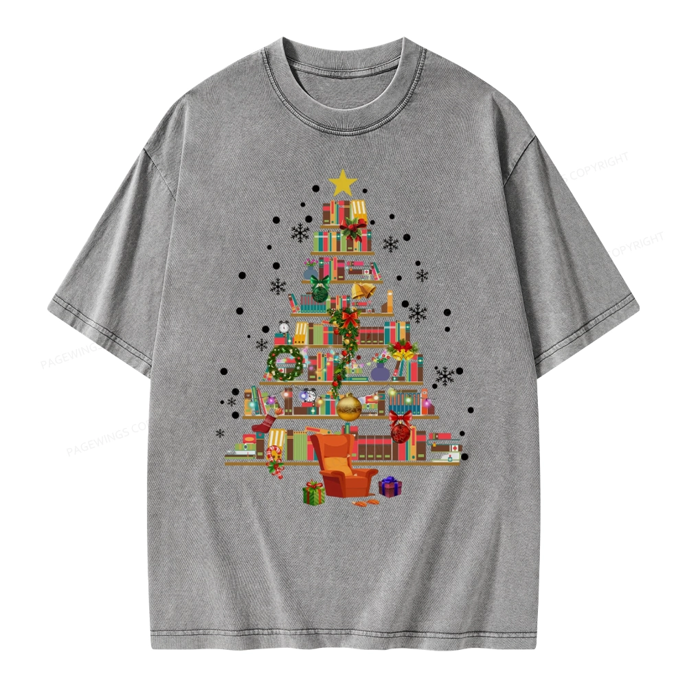 Pagewings Christmas Tree Made Of Books Unisex Washed T-shirt