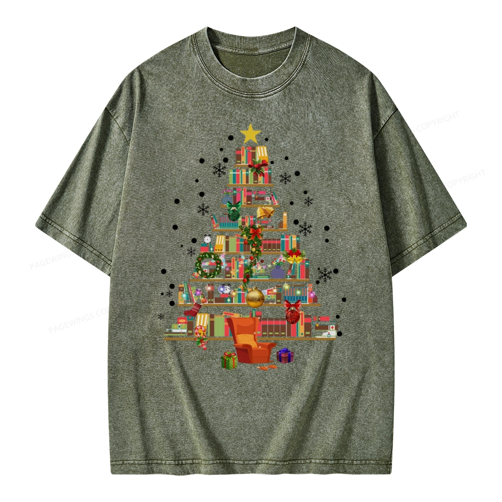 Pagewings Christmas Tree Made Of Books Unisex Washed T-shirt