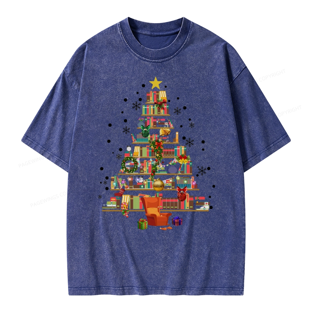 Pagewings Christmas Tree Made Of Books Unisex Washed T-shirt