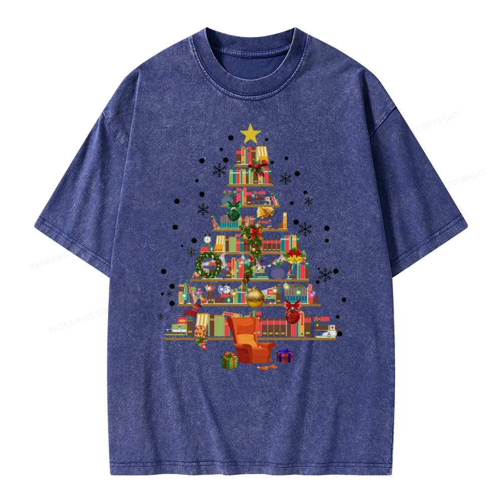 Pagewings Christmas Tree Made Of Books Unisex Washed T-shirt