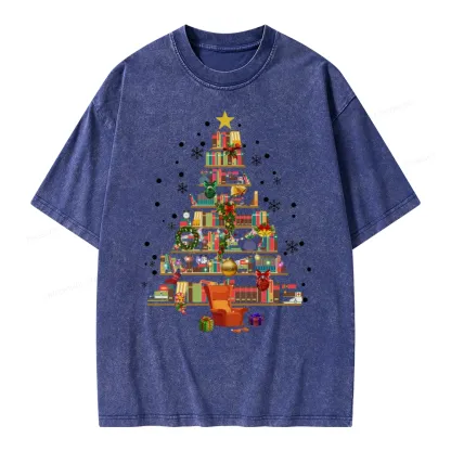 Pagewings Christmas Tree Made Of Books Unisex Washed T-shirt