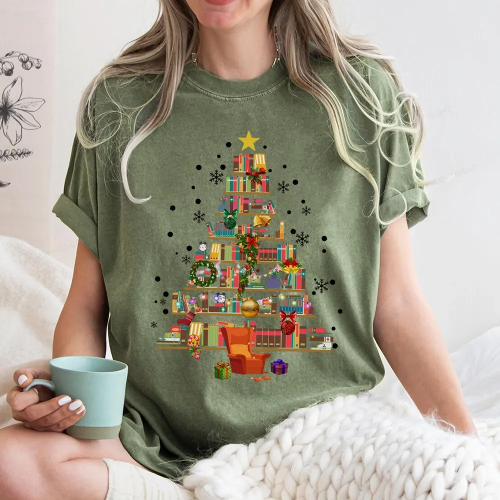 Pagewings Christmas Tree Made Of Books Unisex Washed T-shirt