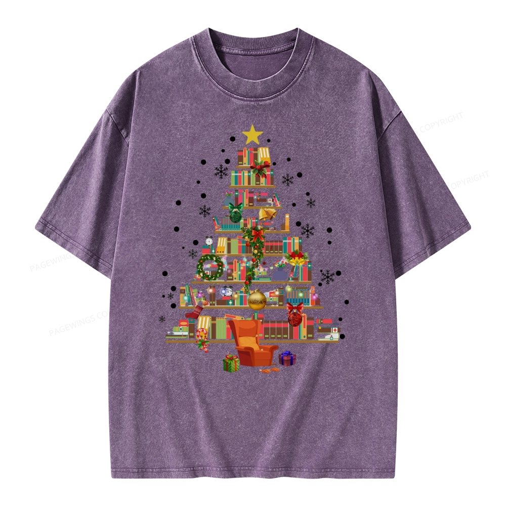 Pagewings Christmas Tree Made Of Books Unisex Washed T-shirt
