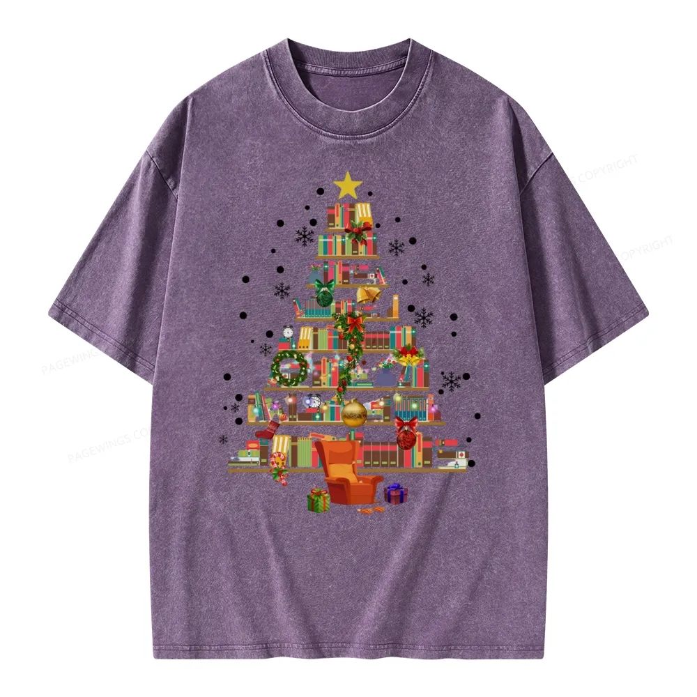 Pagewings Christmas Tree Made Of Books Unisex Washed T-shirt