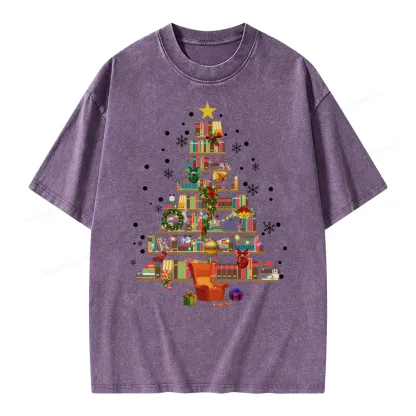 Pagewings Christmas Tree Made Of Books Unisex Washed T-shirt