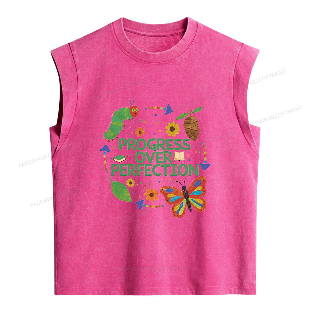 Pagewing Progress Over Perfection Women's Washed Tank Top