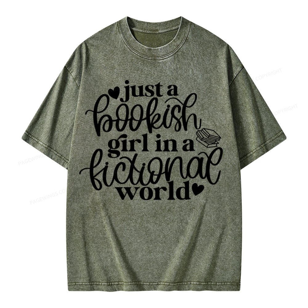 Pagewings Just A Bookish Girl In A Fictional World Unisex Washed T-shirt