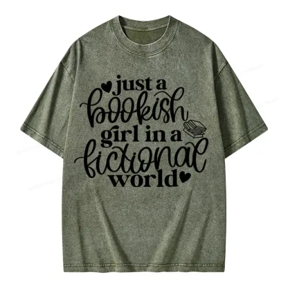Pagewings Just A Bookish Girl In A Fictional World Unisex Washed T-shirt