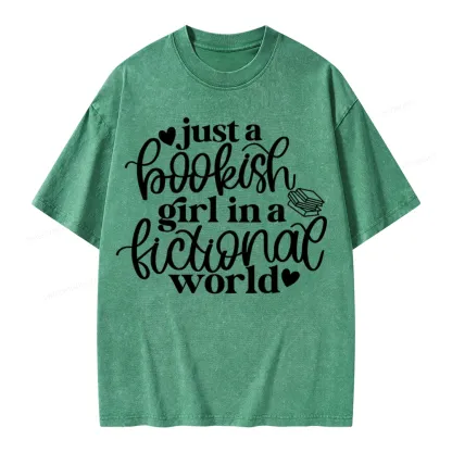 Pagewings Just A Bookish Girl In A Fictional World Unisex Washed T-shirt
