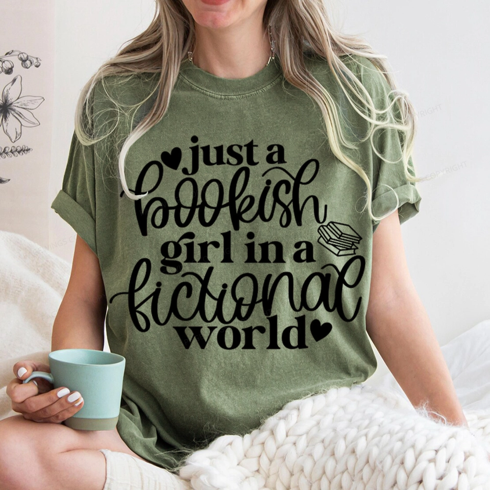 Pagewings Just A Bookish Girl In A Fictional World Unisex Washed T-shirt