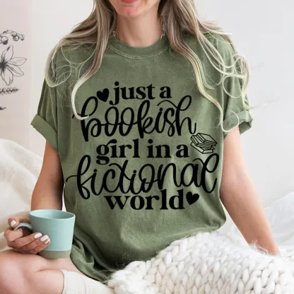 Pagewings Just A Bookish Girl In A Fictional World Unisex Washed T-shirt