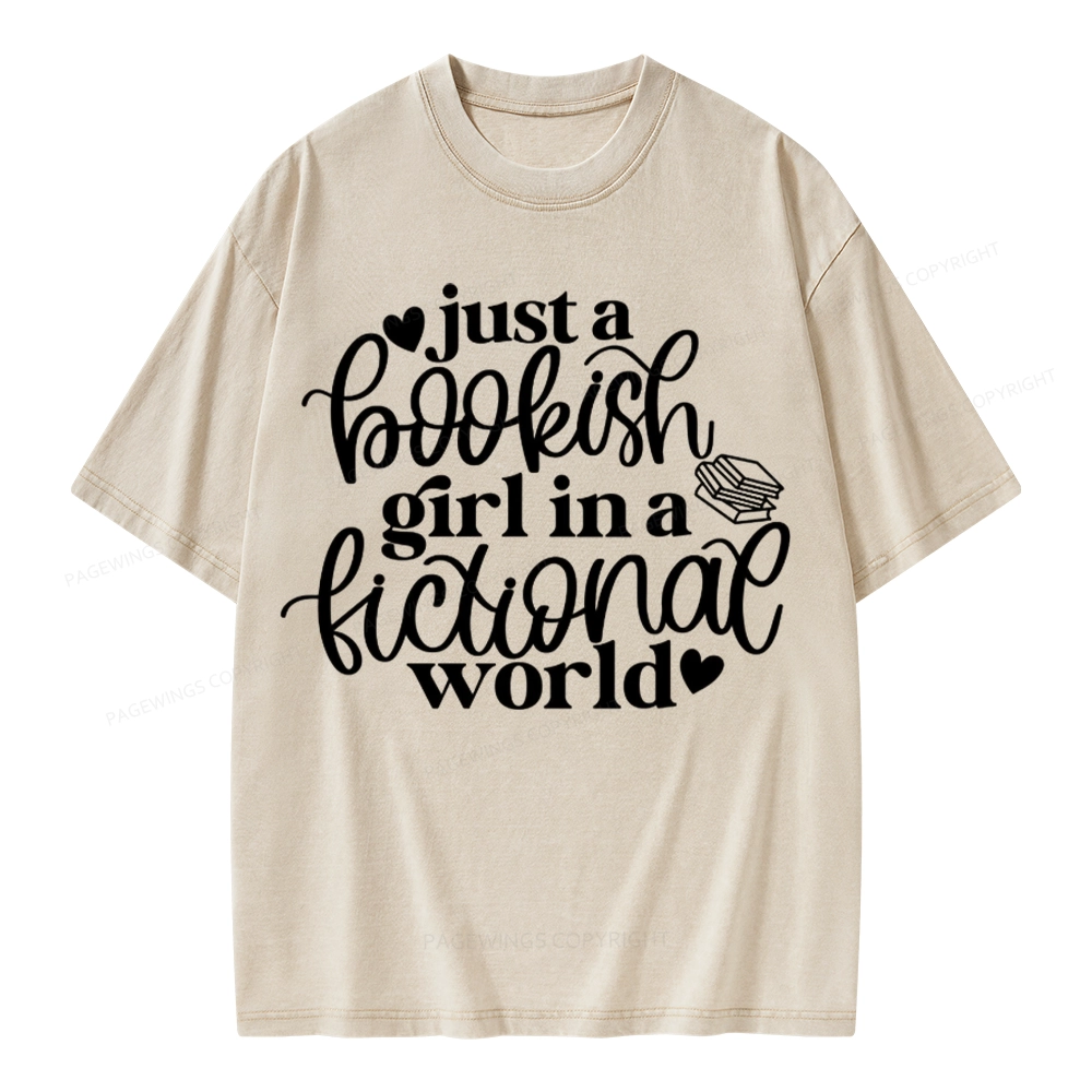 Pagewings Just A Bookish Girl In A Fictional World Unisex Washed T-shirt