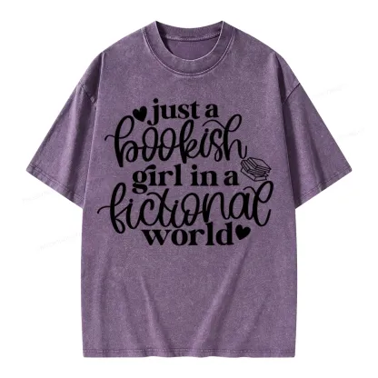 Pagewings Just A Bookish Girl In A Fictional World Unisex Washed T-shirt