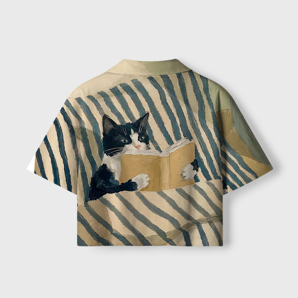 Pagewings Reading Cat Women's Camp Shirt