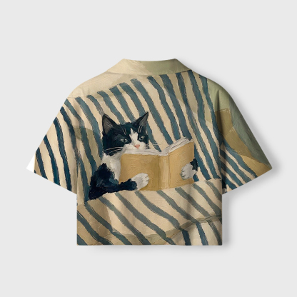 Pagewings Reading Cat Women's Camp Shirt