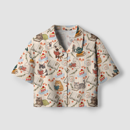 Pagewings Reading Cat Women's Camp Shirt
