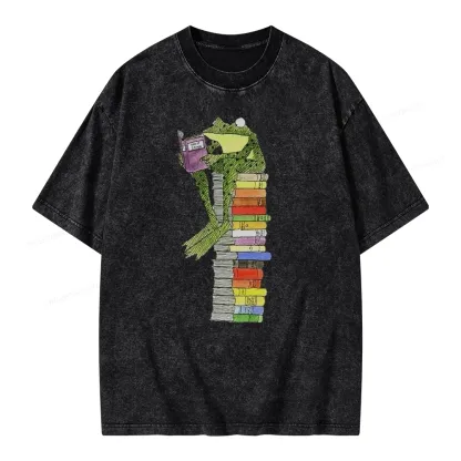 Pagewings A Reading Frog Unisex Washed T-shirt