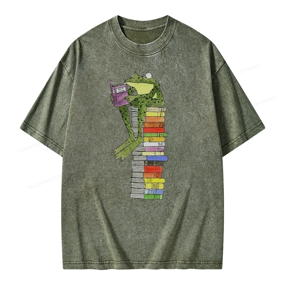 Pagewings A Reading Frog Unisex Washed T-shirt