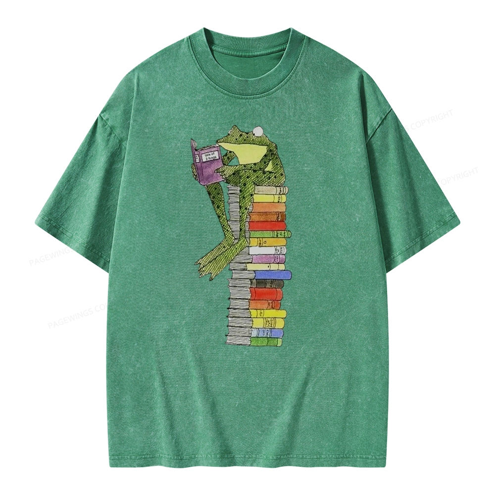 Pagewings A Reading Frog Unisex Washed T-shirt