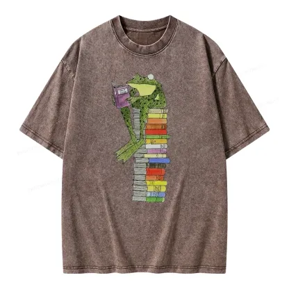 Pagewings A Reading Frog Unisex Washed T-shirt