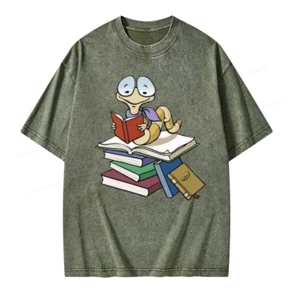 Pagewings Reading Snail and Book Unisex Washed T-shirt