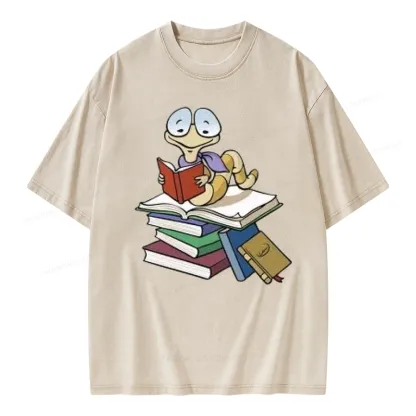 Pagewings Reading Snail and Book Unisex Washed T-shirt