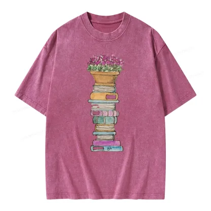 Pagewings Flower Pot and Books Unisex Washed T-shirt
