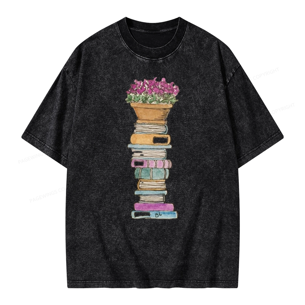 Pagewings Flower Pot and Books Unisex Washed T-shirt