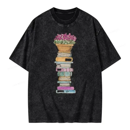 Pagewings Flower Pot and Books Unisex Washed T-shirt