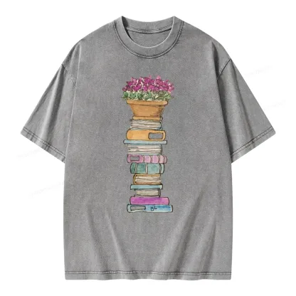 Pagewings Flower Pot and Books Unisex Washed T-shirt