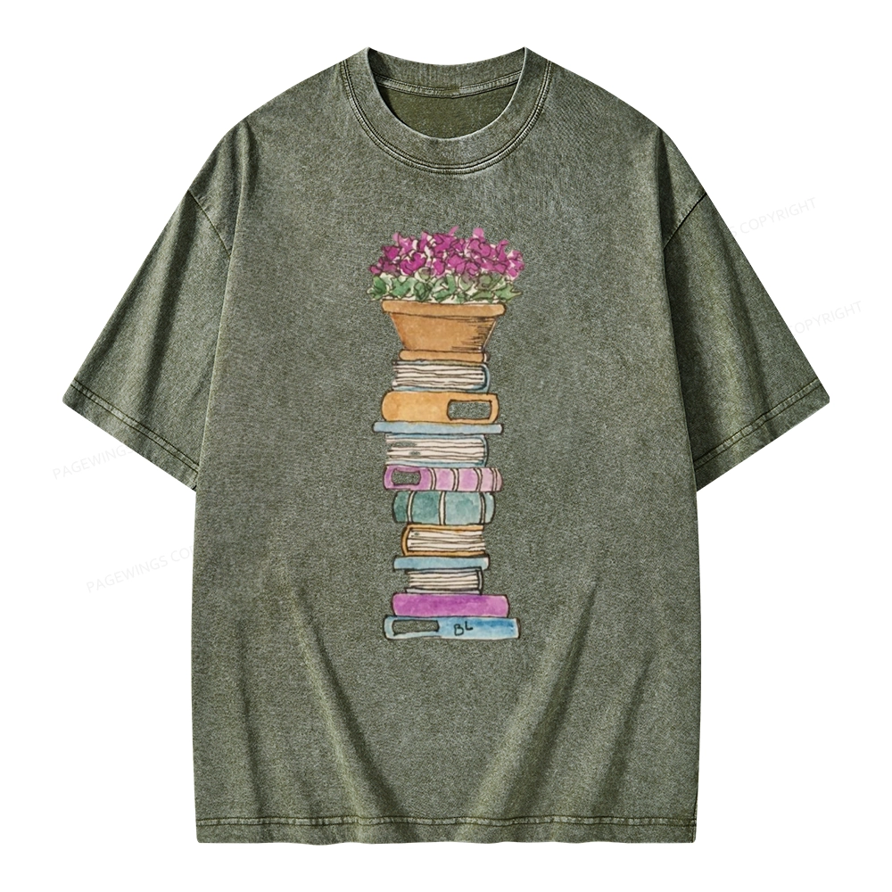 Pagewings Flower Pot and Books Unisex Washed T-shirt